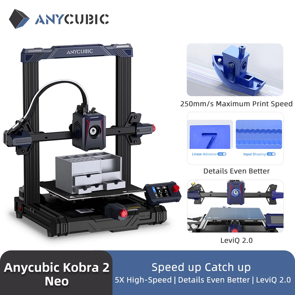 ANYCUBIC Kobra 2 ׿ FDM 3D , ִ μ ӵ  ũ, 25 Ʈ , 250 mm/s, 9.8x8.7x8.1 in, 250x220x220mm